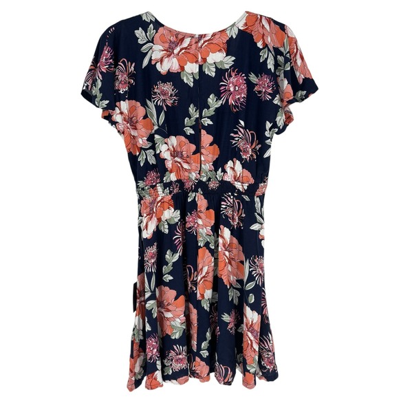 Lulus Dresses & Skirts - Lulus Mini Dress Navy Floral Tie Front Keyhole Back Short Sleeve Size S